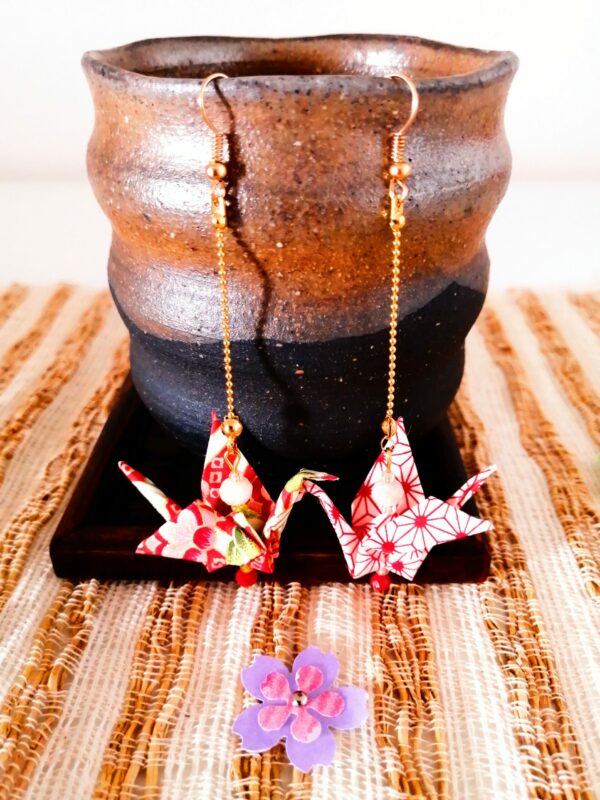 Birds Earrings red-toned with chain