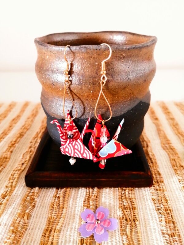 Birds Earrings in red-toned