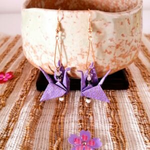 Birds Earrings purple-toned with black pearls