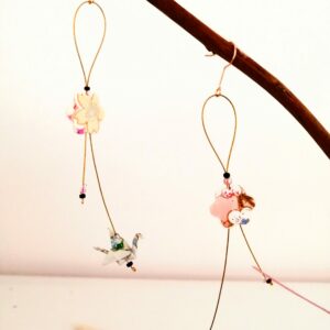 Sakura Earrings with blue crane