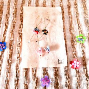 Sakura Earrings with pink crane