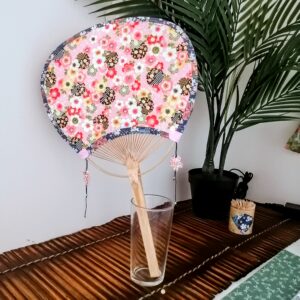 Japanese Fan - Yuzen Washi Pink Tone & Unique Pendants