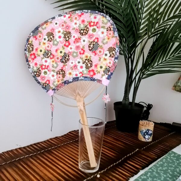 Japanese Fan - Yuzen Washi Pink Tone & Unique Pendants