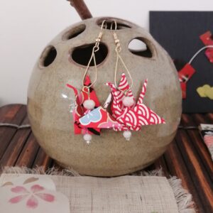 Tsuru Earrings in red-toned