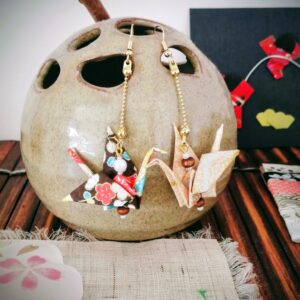 Tsuru Earrings brown-gold toned