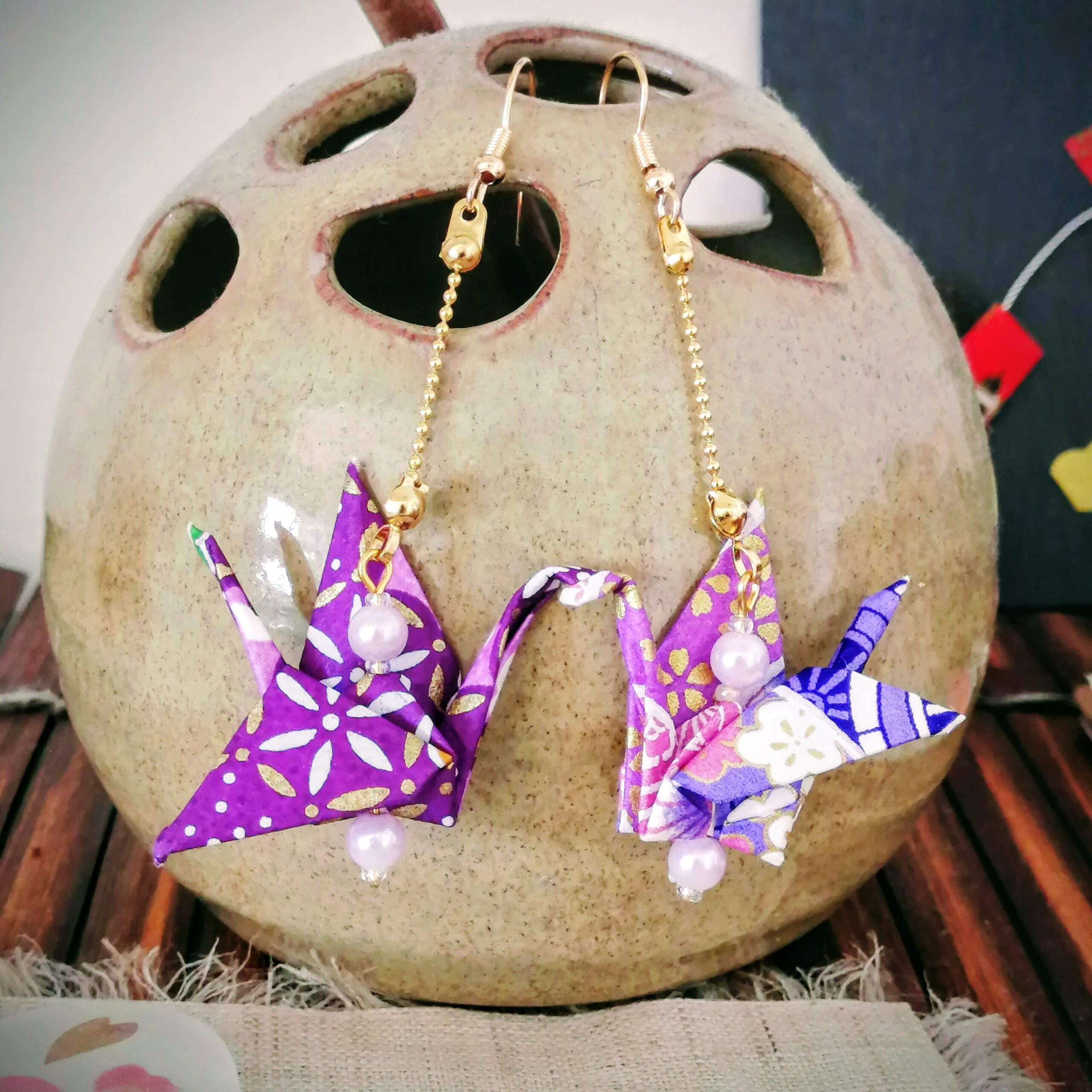 Tsuru Earrings blue purple-toned