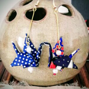 Tsuru Earrings blue and red-toned