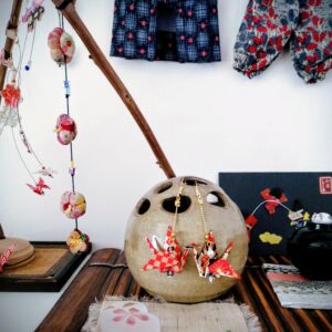 Tsuru Earrings – Origami Red & Black Crane in Yuzen Washi Paper