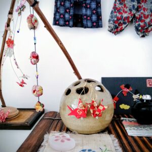 Tsuru Earrings – Origami Red Phenix Crane in Yuzen Washi Paper