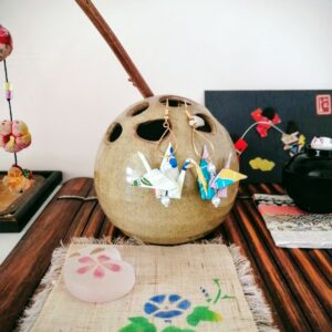 Tsuru Earrings – Origami Blue Summer Crane in Yuzen Washi Paper