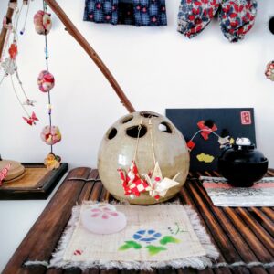 Tsuru Earrings – Origami Red & Gold Crane in Yuzen Washi Paper