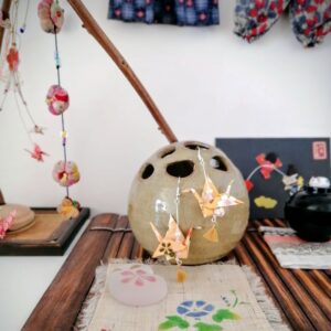 Tsuru Earrings Silver in Yuzen Washi paper - Summer time