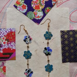 Sakura Petal Long Earrings – Yuzen Washi Paper