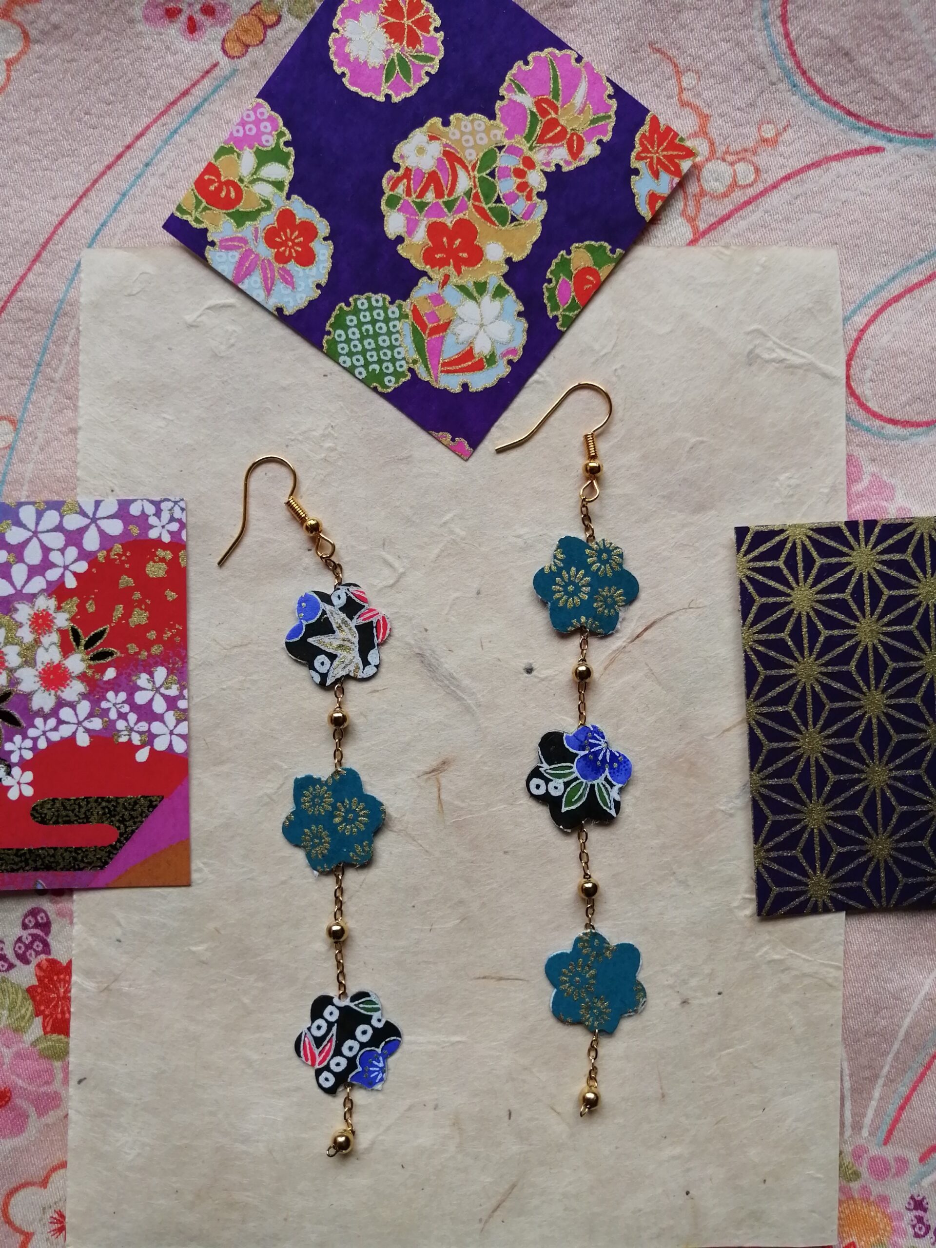 Sakura Petal Long Earrings – Yuzen Washi Paper