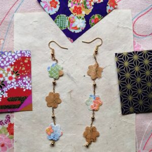 Sakura Petal Long Earrings – Yuzen Washi Paper Autumn Colors