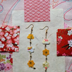 Sakura Petal Long Earrings – Yuzen Washi Paper Summer Colors