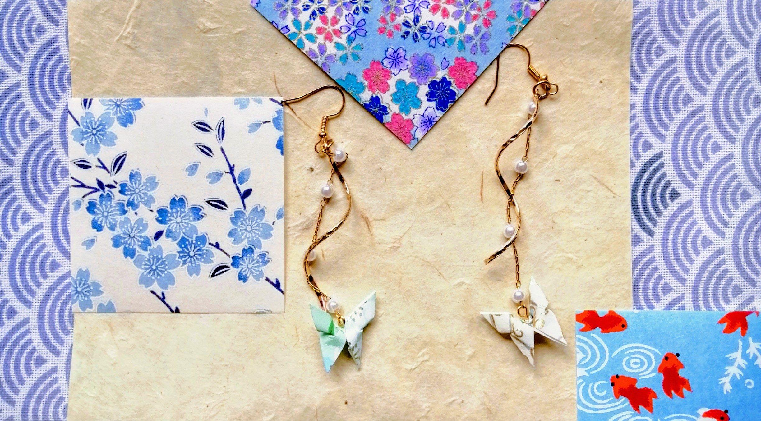 Papillon Earrings – Origami in Yuzen Washi Paper