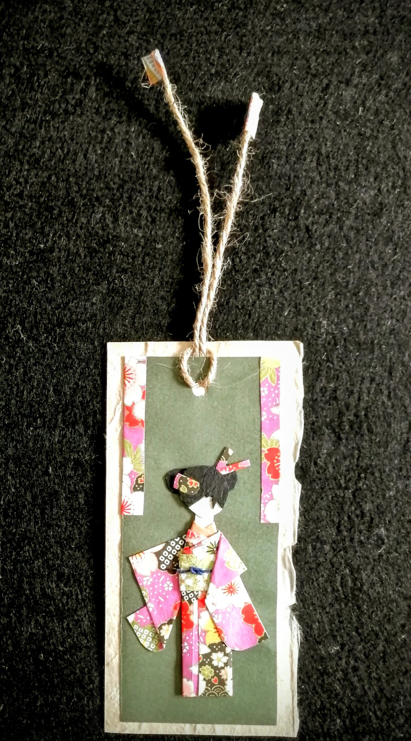 Handmade Geisha Bookmark in Pink Purple Kimono – Yuzen Washi Paper