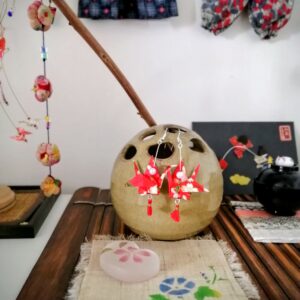 Tsuru Earrings Silver in Yuzen Washi paper - Red Flowers