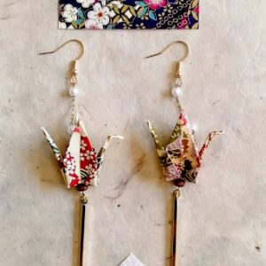 Tsuru Earrings in Yuzen Washi Paper - Autumn flowers