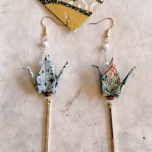 Tsuru Earrings in Yuzen Washi Paper